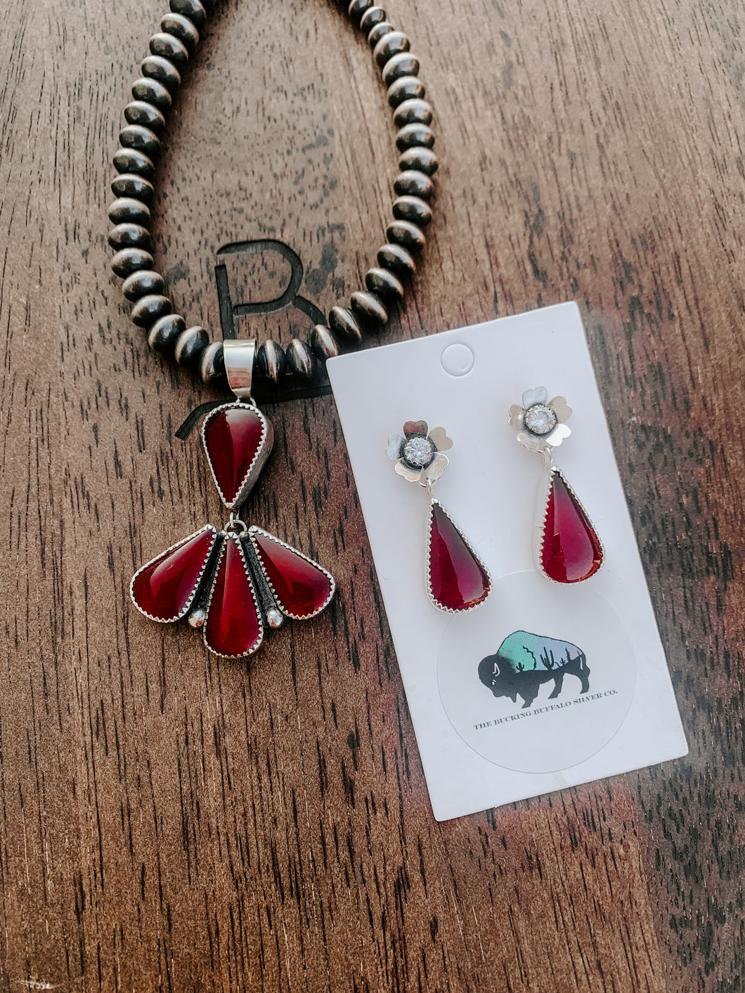 Red Garnet and Flower Earrings