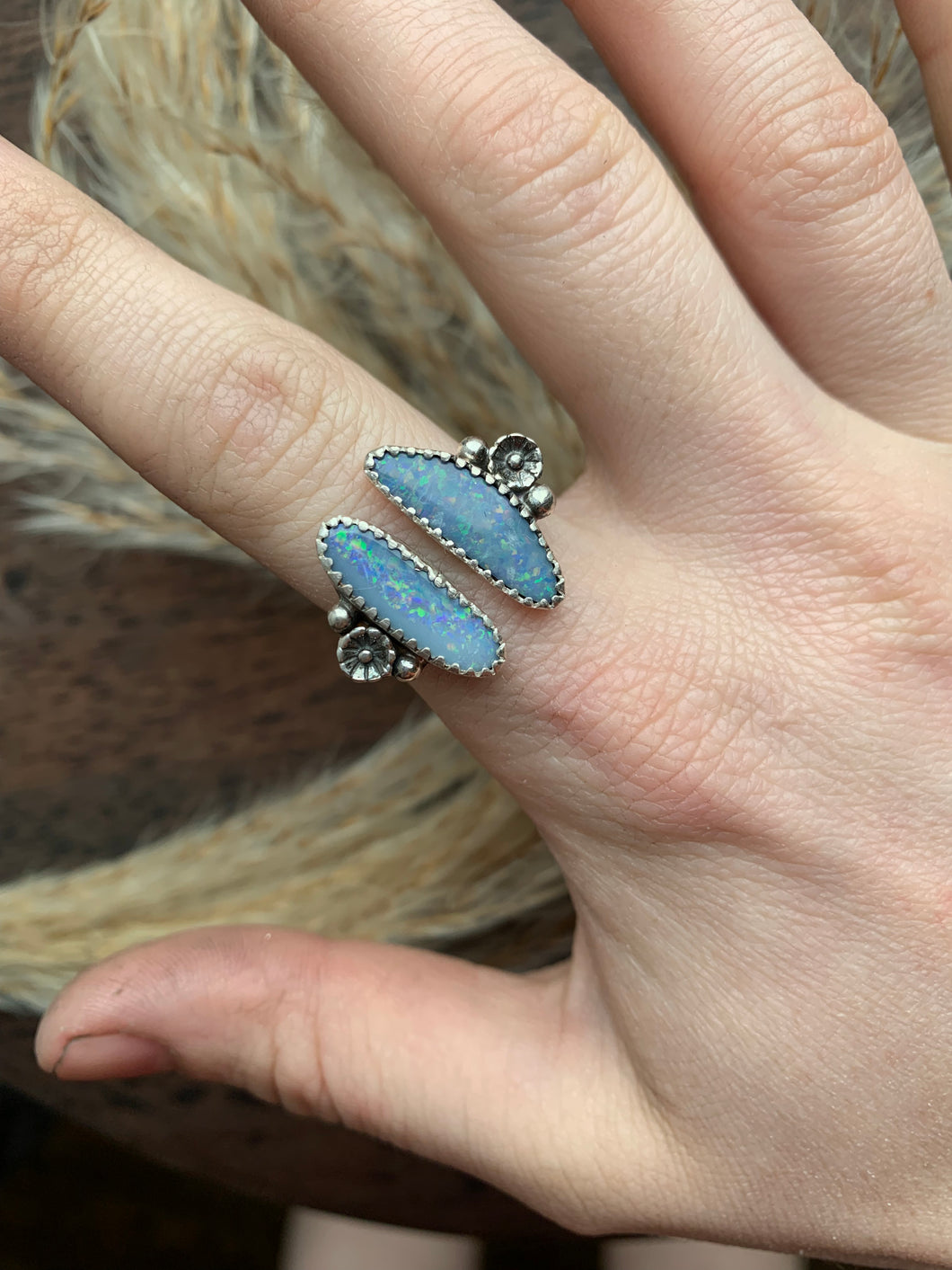 Opal Flower Split Ring