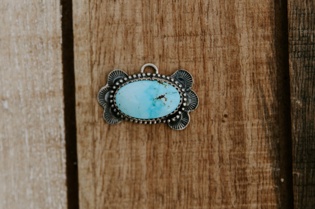 Stamped Kingman Turquoise Pendant