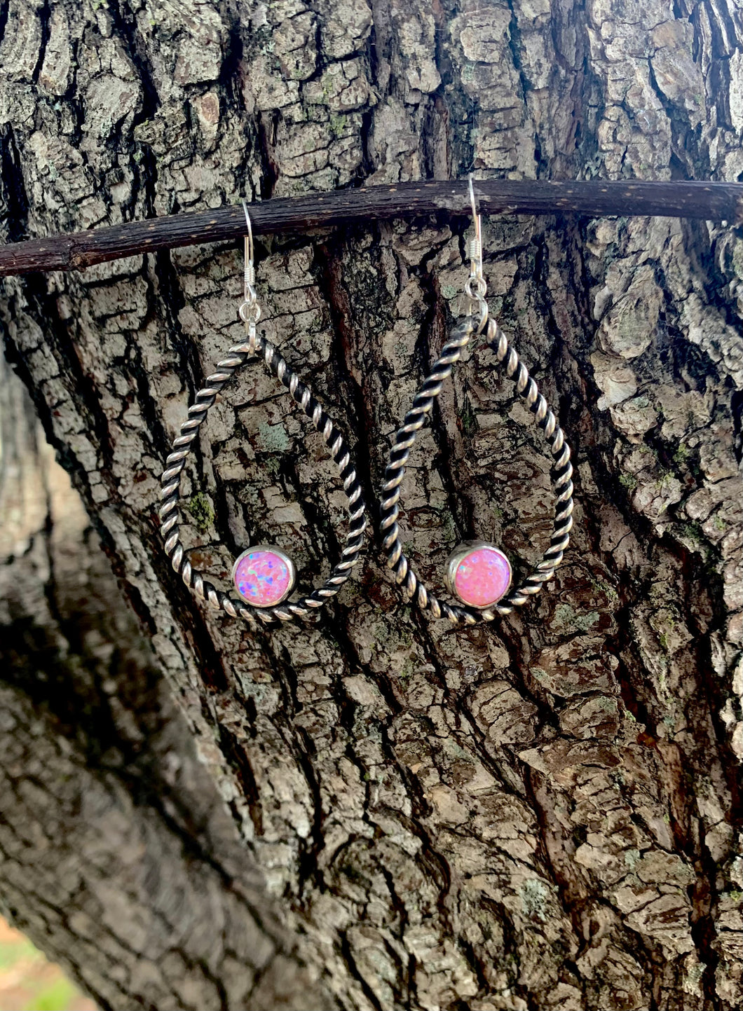 Pink Opal teardrop hoops